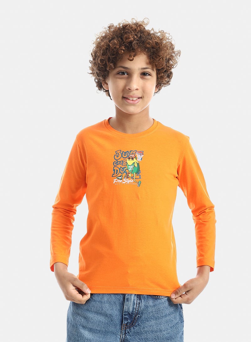 Andora Boys Printed Long-Sleeve Shirt_Orange - Image 1